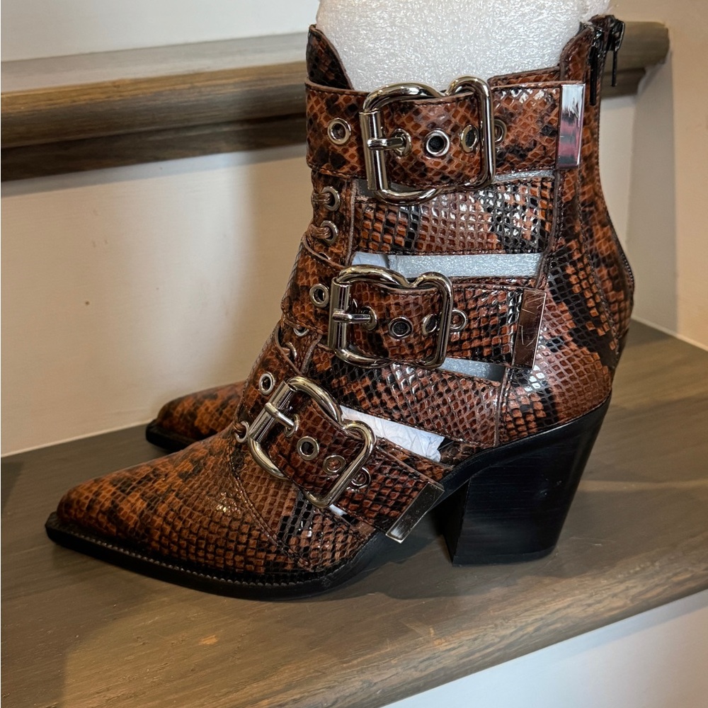 Jeffrey Campbell Snakeskin Brown Heeled Boots Ankle Bootie